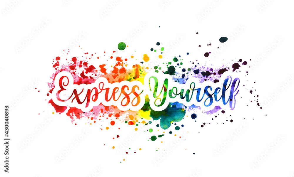 Express yourself concept, motivation poster, rainbow banner - obrazy, fototapety, plakaty 