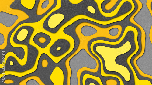 Yellow paper cut banner with 3D slime abstract background and gblue waves layers. Abstract layout design for brochure and flyer.