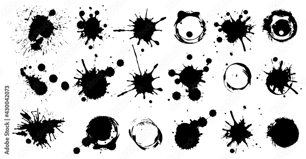 Black ink splashes. Grunge splatters. Abstract background. Grunge text banners