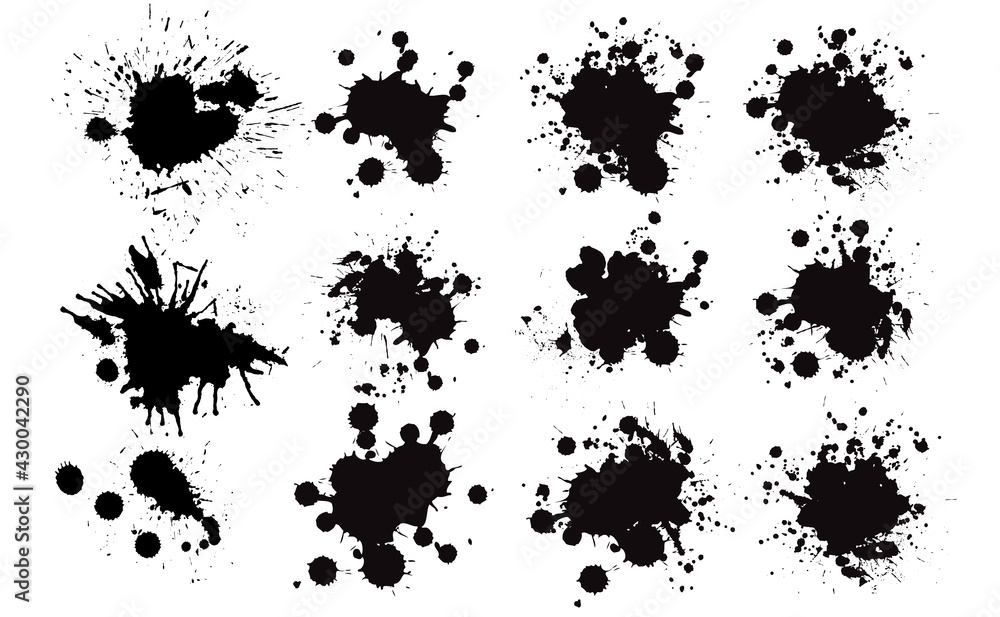 Black ink splashes. Grunge splatters. Abstract background. Grunge text banners