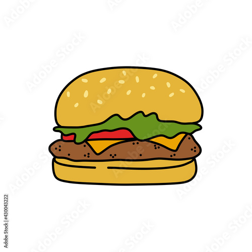burger doodle icon  vector color line illustration