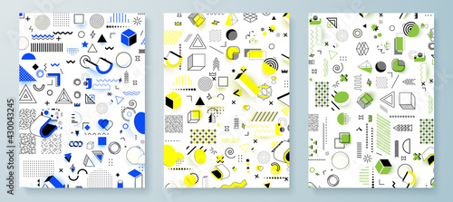 Memphis design elements. Retro funky graphic, 90s trends designs and vintage geometric. Abstract poster signs or hipster shape. Modern abstract covers set, minimal covers design. Isolated symbols set