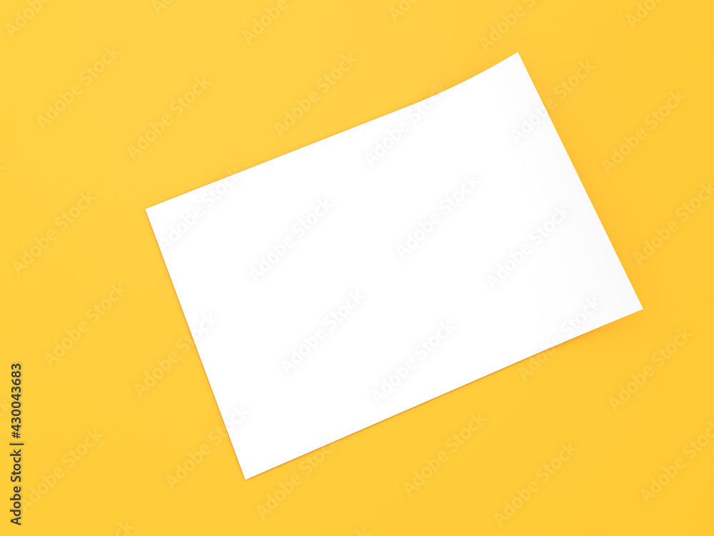 White sheet of A4 office paper on a yellow background. White sheet of A4 office paper on a yellow background.