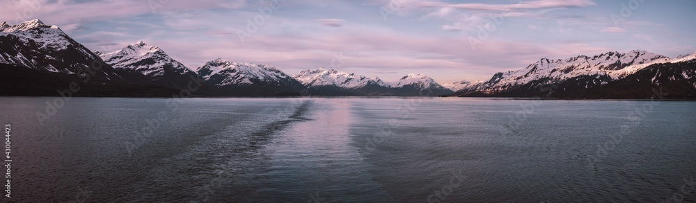 Sunset while sailing away from the Hubbard Glacier, Alaska