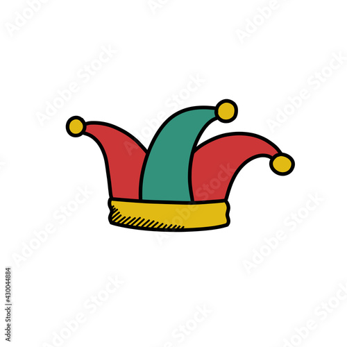 jester hat doodle icon, vector color line illustration