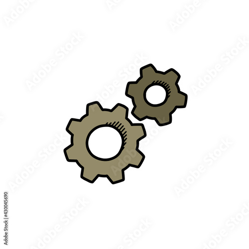 gear mechanism, settings doodle icon, vector color illustration