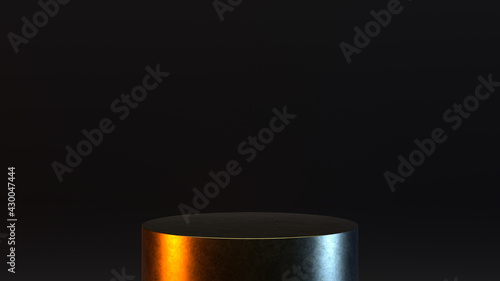 Single metal finish podium on dark black background for product showcase or display photo