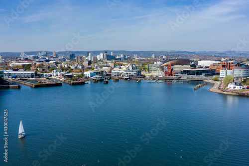 Aerial drone view of Cardiff Bay, the capital city of Wales © whitcomberd