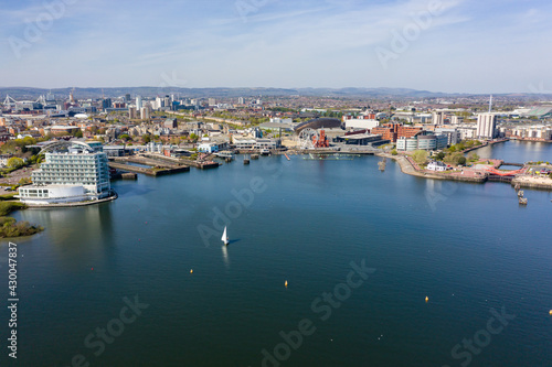 Aerial view of Cardiff Bay and the background city of Cardiff,Wales © whitcomberd