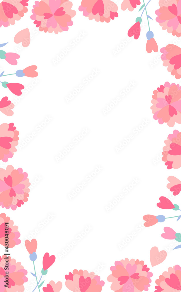 ピンクのハートの形の花の囲み縦フレーム Stock Vektorgrafik Adobe Stock