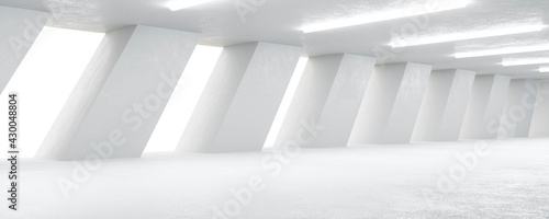 abstract modern white concrete open building with bright day lighting 3d render illustration