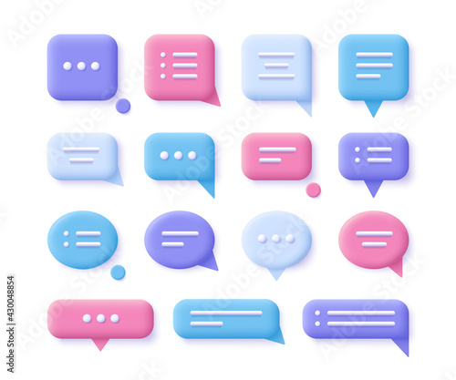 Speech, communication, dialogue bubbles - realistic icon set. 3d vector illustration.