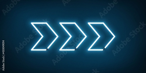 Vector realistic isolated neon sign of Arrow logo decoration and template covering on the blue background.