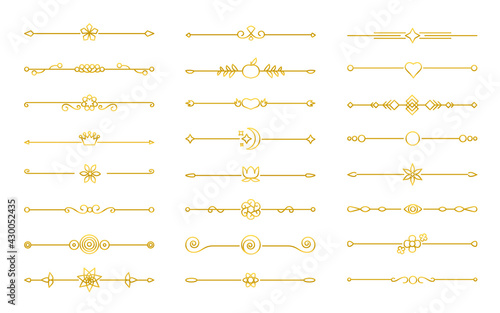 Flower and leaf vector line dividers, borders on isolated white. Decorative ornaments for scrapbook, card, book, wedding invate, menu or certificate. Chapter decorations and delimiters set.