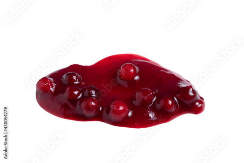 Fotografie Blot of fresh ripe lingonberry sauce isolated on white background
