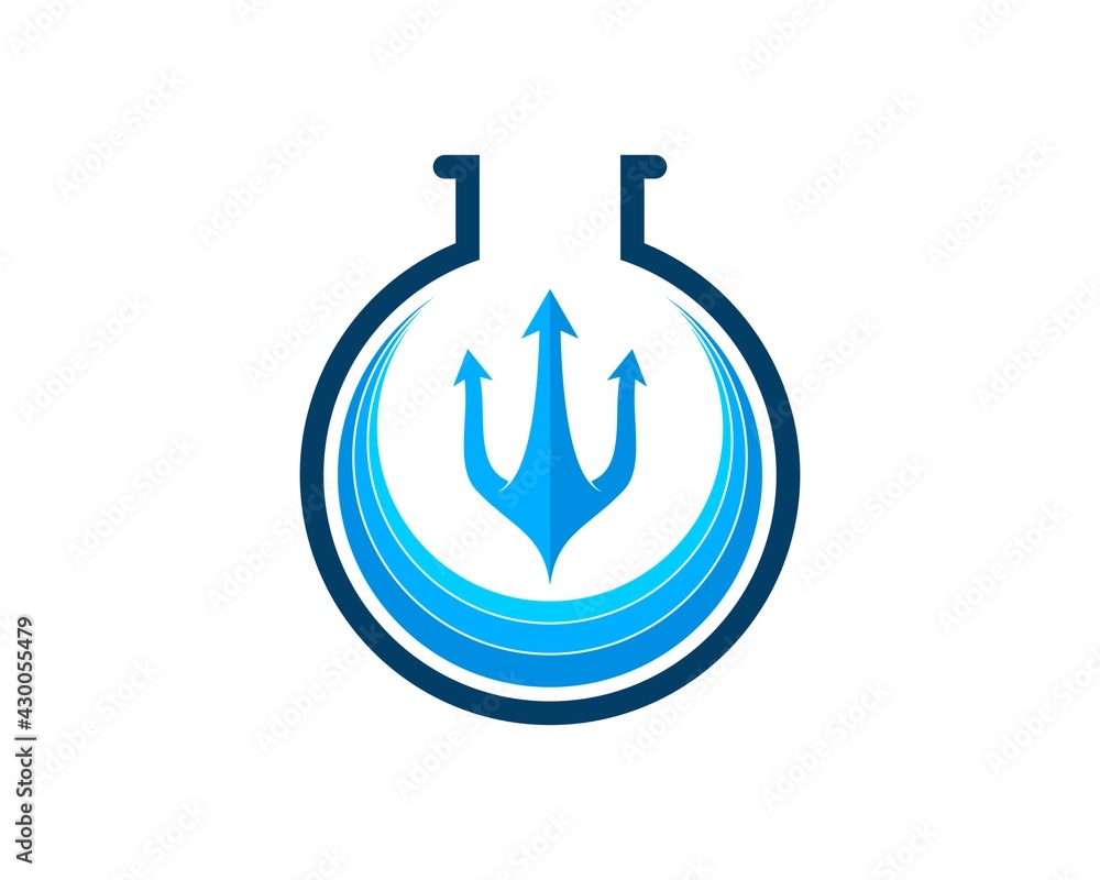 Simple bottle laboratory with wave and trident inside Simple bottle laboratory with wave and trident inside