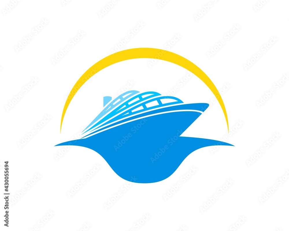 Modern ship in the sea with yellow swoosh Modern ship in the sea with yellow swoosh