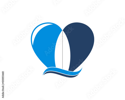 Surfboard in the love shape logo