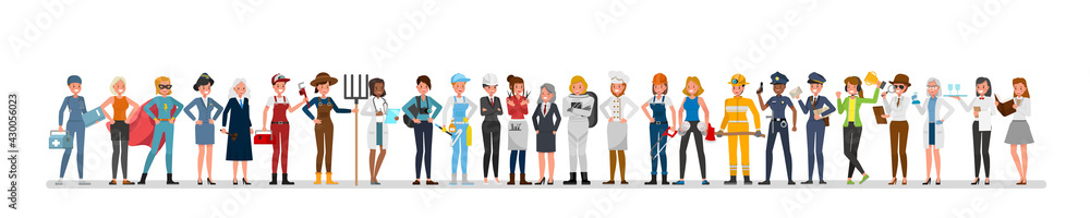 Woman people group different job and occupations character vector design. Labor Day.