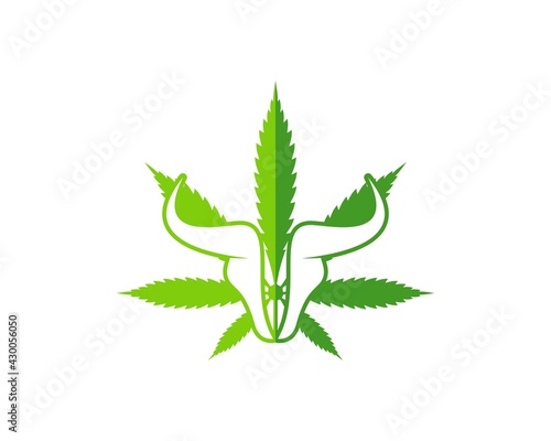 Green cannabis leaf with abstract bull head inside