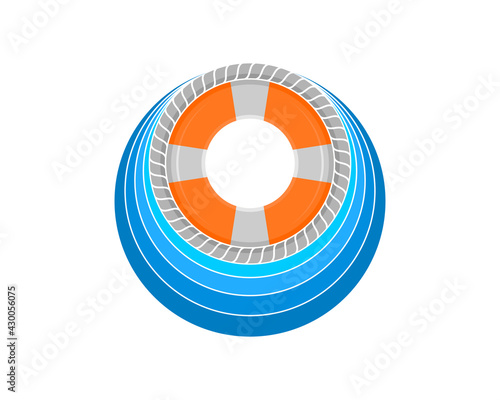 Life buoy on the blue wave logo