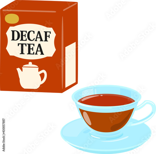 デカフェ紅茶のパッケージとティーカップ