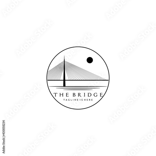 Silhouette of Suspension Cable Bridge Stamp Logo Design