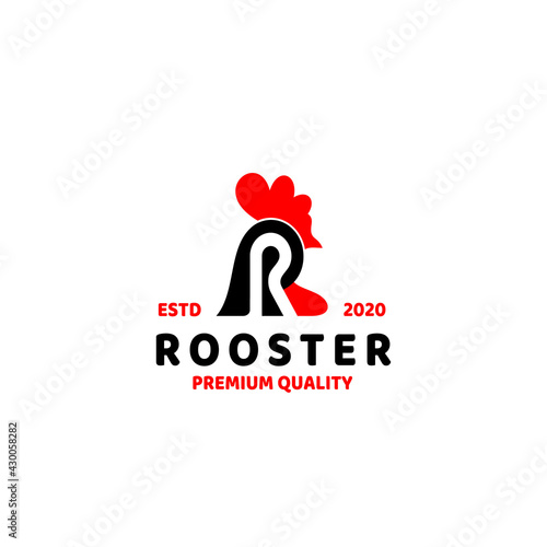 Initial Letter R Monogram Combination with Chicken Head for Roster Logo Design Vector