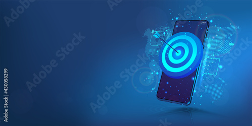 Darts target on smartphone display. The concept of success, achieving goals and in the direction and development of a company, startup or mobile App. Business target, success, accuracy concept. Vector