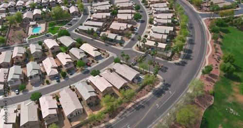 Aerial view a Avondale city of small american town residential houses neighborhood complex at suburban housing development near of state capital Phoenix Arizona photo