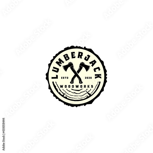 Woodwork Badges, Vector Logos for Carpentry, Sawmill, Lumberjack Service or Woodwork Shop Labels on Vintage Wooden Background