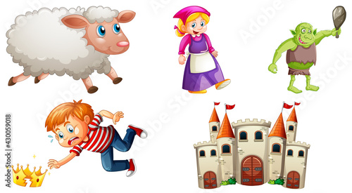 Set of different nursery rhyme character isolated on white background