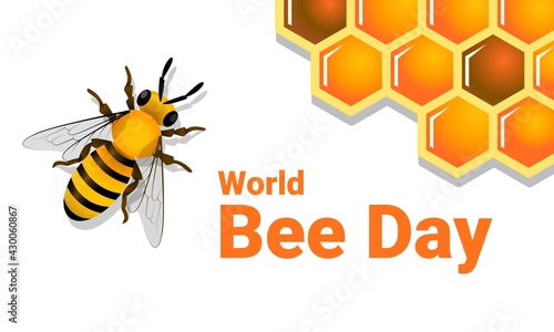Vector illustration of a bee and honeycomb, as a banner poster, print or template for world bee day.