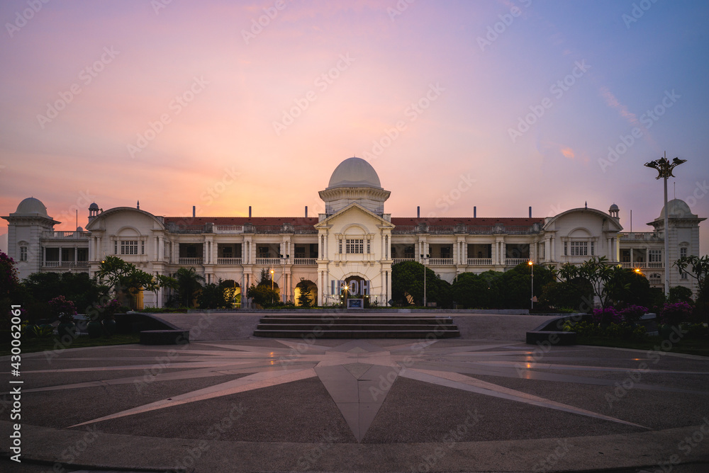facade of ipoh railway station at dusk in ipoh city, malaysia