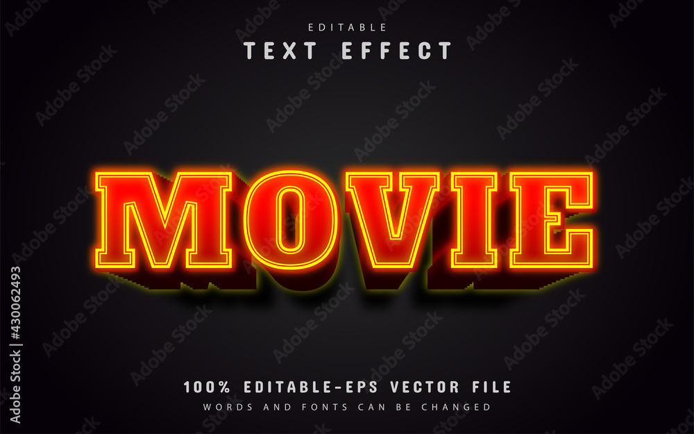 Movie text, editable 3d red text effect