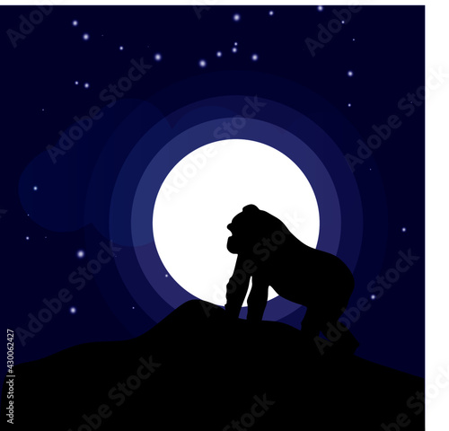 This is an image of chimpanzee with moonlight night background. © kishore chandra
