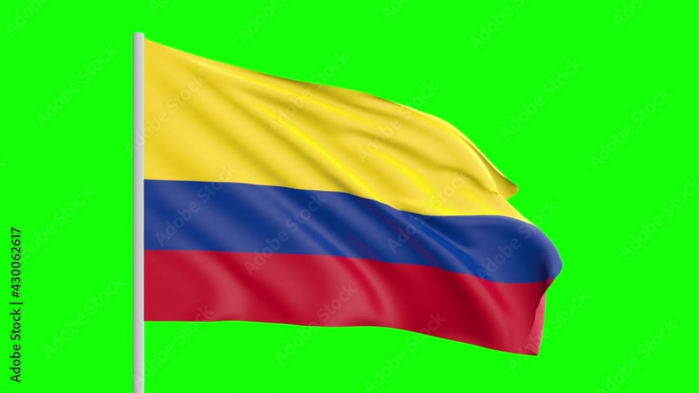 National Flag Of Colombia Waving In The Wind on Green Screen With Alpha Matte National Flag Of Colombia Waving In The Wind on Green Screen With Alpha Matte