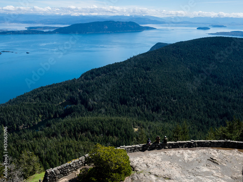 Scenic view over Rosario Strait from the watchtower at the top of Mount Constitution in Moran State Park - Orcas Island, WA, USA