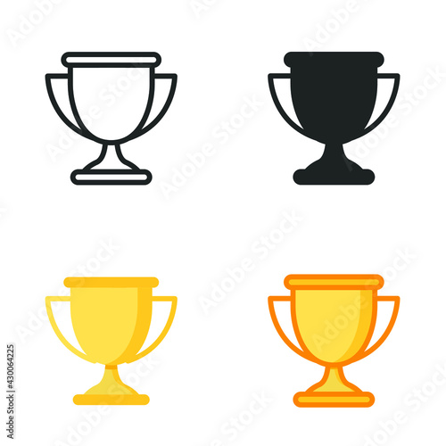 Trophy icon in different style. Line, solid, flat, filled outline symbol for design. Winner, award, cup, champ, contest, prize, won concept. Vector illustration isolated on white background. EPS 10.