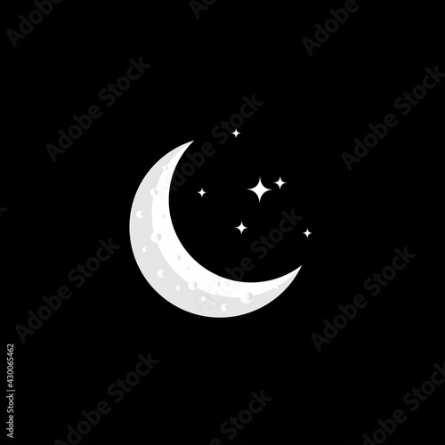 Moon and stars icon isolated. Flat design. Vector Illustration. Night with moon and stars icon in flat style. Night symbol for your web site design, logo. Vector EPS 10.