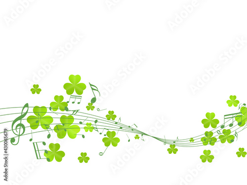 五線譜　音楽　アイビー　植物　ト音記号　楽譜　白背景