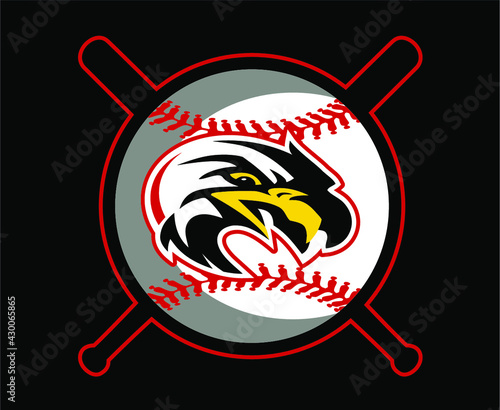 eagles baseball team design with mascot head inside ball and crossed bats for school, college or league