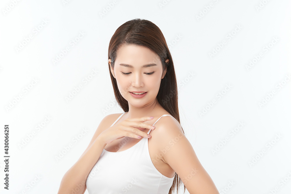 Beautiful young asian woman with clean fresh skin on white background, Face care, Facial treatment, Cosmetology, beauty and spa, Asian women portrait Beautiful young asian woman with clean fresh skin on white background, Face care, Facial treatment, Cosmetology, beauty and spa, Asian women portrait