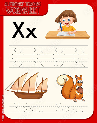Alphabet tracing worksheet with letter X and x