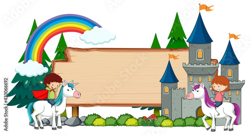 Empty banner with fairy tale cartoon character and elements isolated