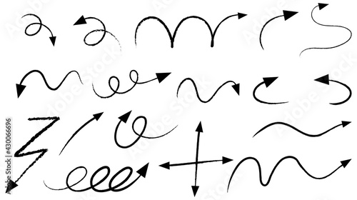 Different types of hand drawn curved arrows on white background