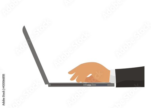 Businessman hand typing laptop. Simple illustration.