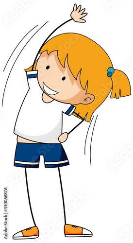 Cute girl working out doodle cartoon character isolated