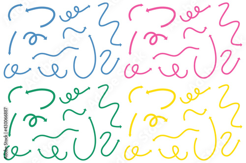 Different types of hand drawn curved arrows on white background