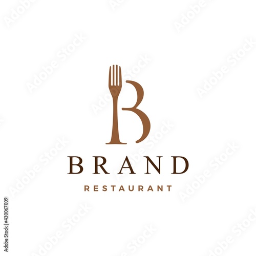 b letter mark fork food restaurant logo vector icon illustration